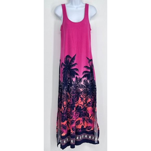 Tommy Bahama Dresses & Skirts - Tommy Bahama Women M Pink Tropical Palm Tree Maxi Tank Dress Cover Up Beach